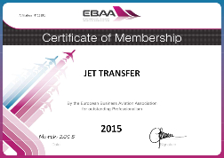 Сертификат члена Европейской Ассоциации Бизнес Авиации компании Джет Трансфер